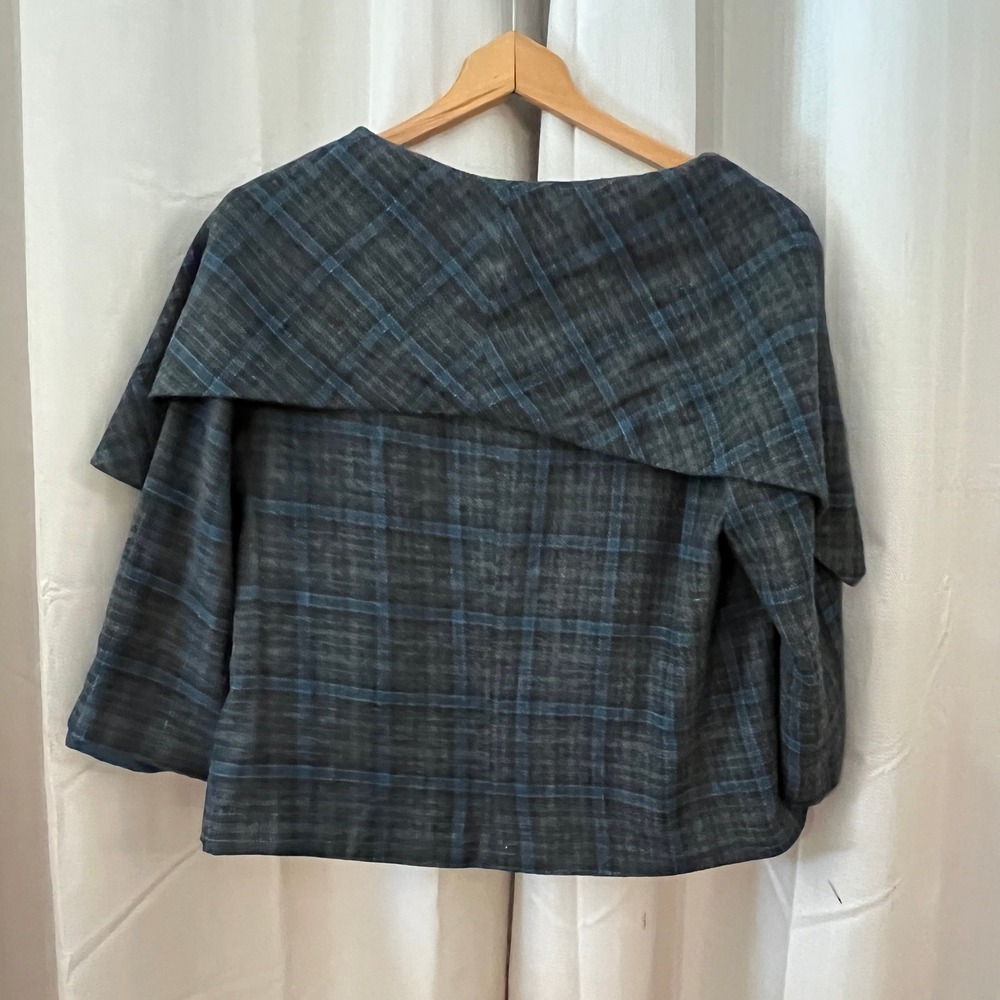 Cabi Court Plaid Blazer Women 10 Grey Blue Tartan 916 Shawl Collar Dark Academia - Picture 8 of 12